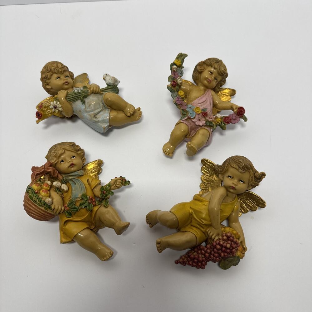 Vintage Fontanini Cherub Ornaments Wall Plaques Set 4 Simonetti Italy 5018-5021